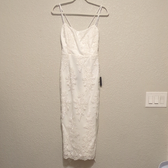 Lulu's Noteworthy Charm white floral embroidered strapless lace up midi dress - Picture 5 of 13